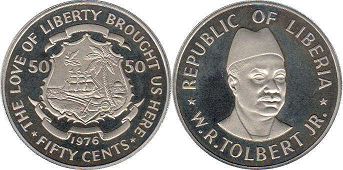 coin Liberia 50 cents 1976