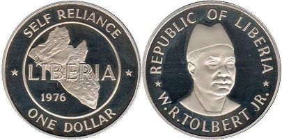 coin Liberia 1 dollar 1976