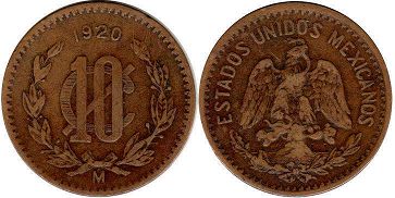 moneda Mexico 20 centavos 1920