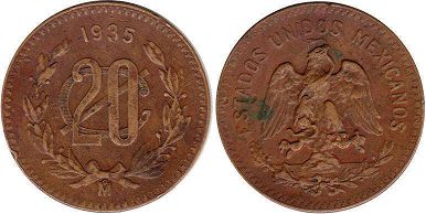 moneda Mexico 20 centavos 1935