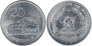 coin Mozambique 20 meticais 1986