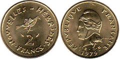 coin New Hebrides 2 francs 1979