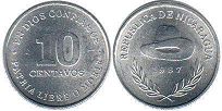 moneda Nicaragua 10 centavos 1987
