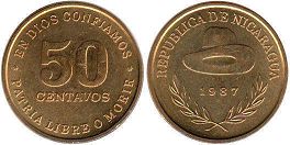 coin Nicaragua 50 centavos 1987