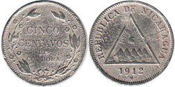 moneda Nicaragua 5 centavos 1912