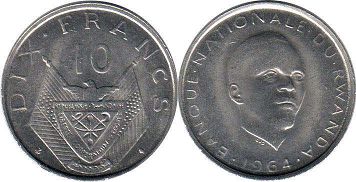 coin Rwanda 10 francs 1964