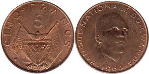 coin Rwanda 5 francs 1964