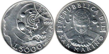moneta San Marino 5000 lira 1999