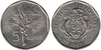coin Seychelles 5 rupees 1982