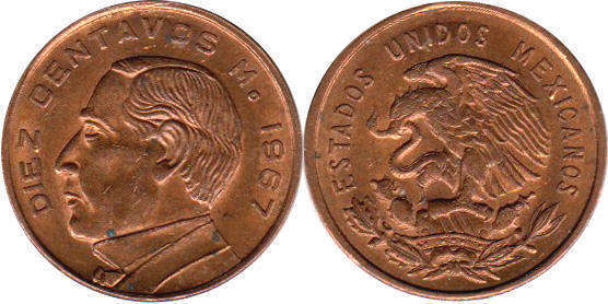 Mexican coin 10 centavos 1967