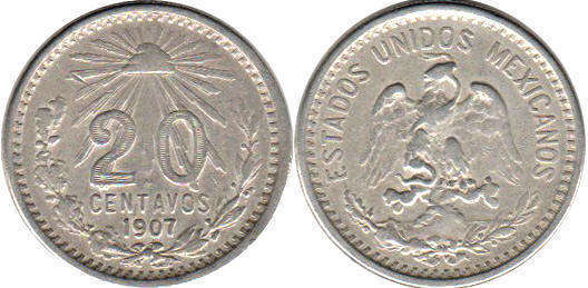 Mexican coin 20 centavos 1907