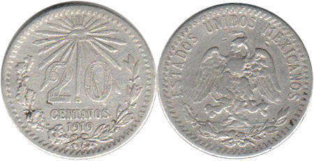 Mexican coin 20 centavos 1919