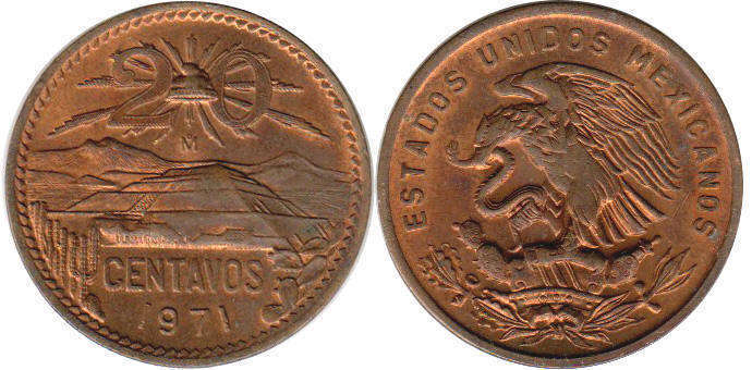 Mexican coin 20 centavos 1971