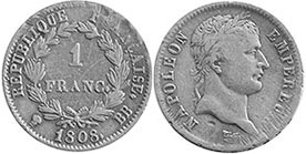 moneda Francia 1 franco 1808