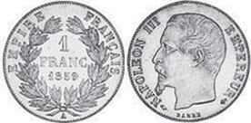 moneda Francia 1 franco 1859