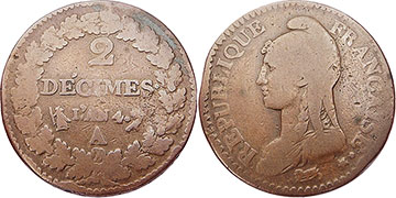 moneda Francia 2 decimes 1795