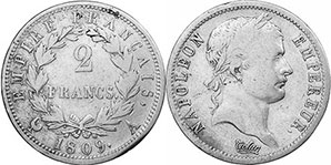 moneda Francia 2 francos 1809