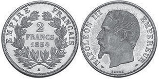 moneda Francia 2 francos 1854