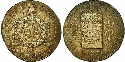 moneda Francia 2 sols 1793
