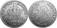 moneda Francia 20 céntimos 1866