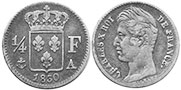 moneda Francia 1/4 de franco 1830