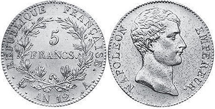 coin France 5 francs 1804