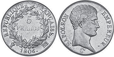 piece France 5 francs 1806
