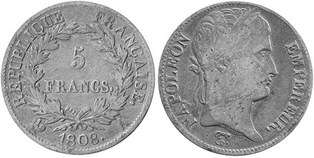 moneda Francia 5 francos 1808