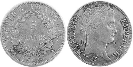moneda Francia 5 francos 1809