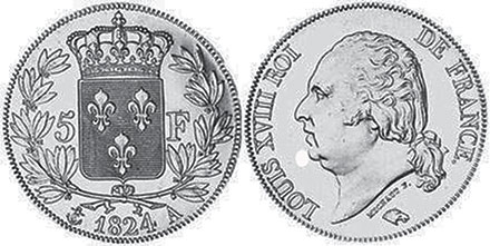 piece France 5 francs 1824