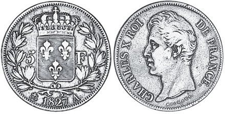 moneda Francia 5 francos 1827