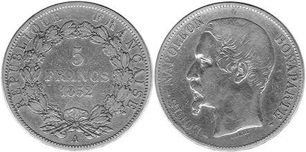 piece France 5 francs 1852