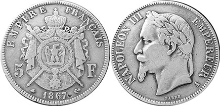 piece France 5 francs 1867