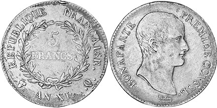 pièce de monnaie France 5 francs 1802