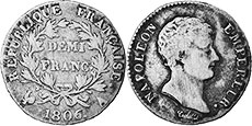moneda Francia 1/2 de franco 1806