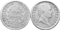 moneda Francia 1/2 de franco 1807