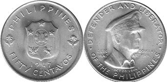 coin Philippines 50 centavos 1947