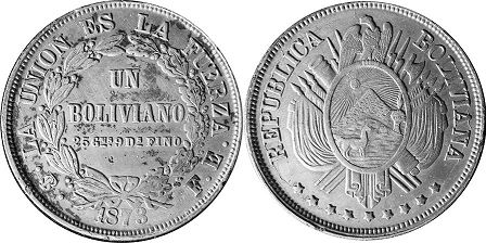 coin Bolivia 1 boliviano 1873