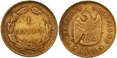 moneda Bolivia 1 centavo 1878