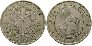 coin Bolivia 10 centavos 1907