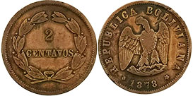 coin Bolivia 2 centavos 1878