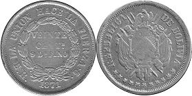 coin Bolivia 20 centavos 1871