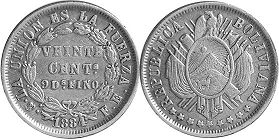 coin Bolivia 20 centavos 1884