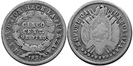 moneda Bolivia 5 centavos 1871