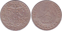 coin Bolivia 5 centavos 1908