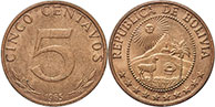 moneda Bolivia 5 centavos 1965