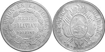coin Bolivia 50 centavos 1879