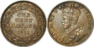 piece canadian old monnaie 1 cent 1911