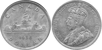 piece canadian old monnaie 1 dollar 1936