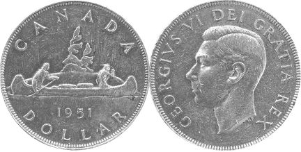 piece canadian old monnaie 1 dollar 1951